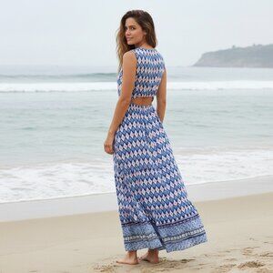 Beach lunch lounge Collection Womens Sleeveless Blue & Pink Maxi Dress Size M